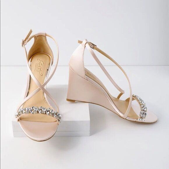 BADGLEY MISCHKA Satin Jewel Embellished Wedge Heel - Picture 7 of 8
